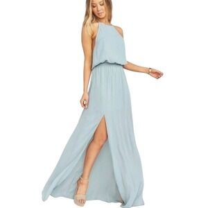 Tibi New York Light Blue Silk Halter Neck Maxi Dress Slit Size 8‎